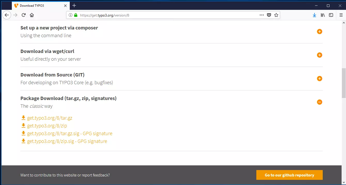 Link per il download di TYPO3 versione 8: le diverse possibilità di installazione Immagine: Link per il download di TYPO3 versione 8: le diverse possibilità di installazione