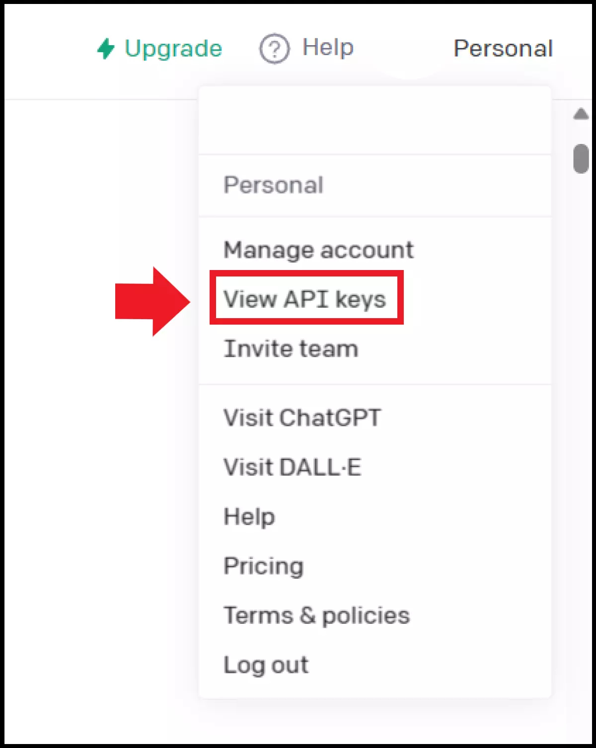 La voce “View API Keys” nel menu utente Immagine: La voce “View API Keys” nel menu utente