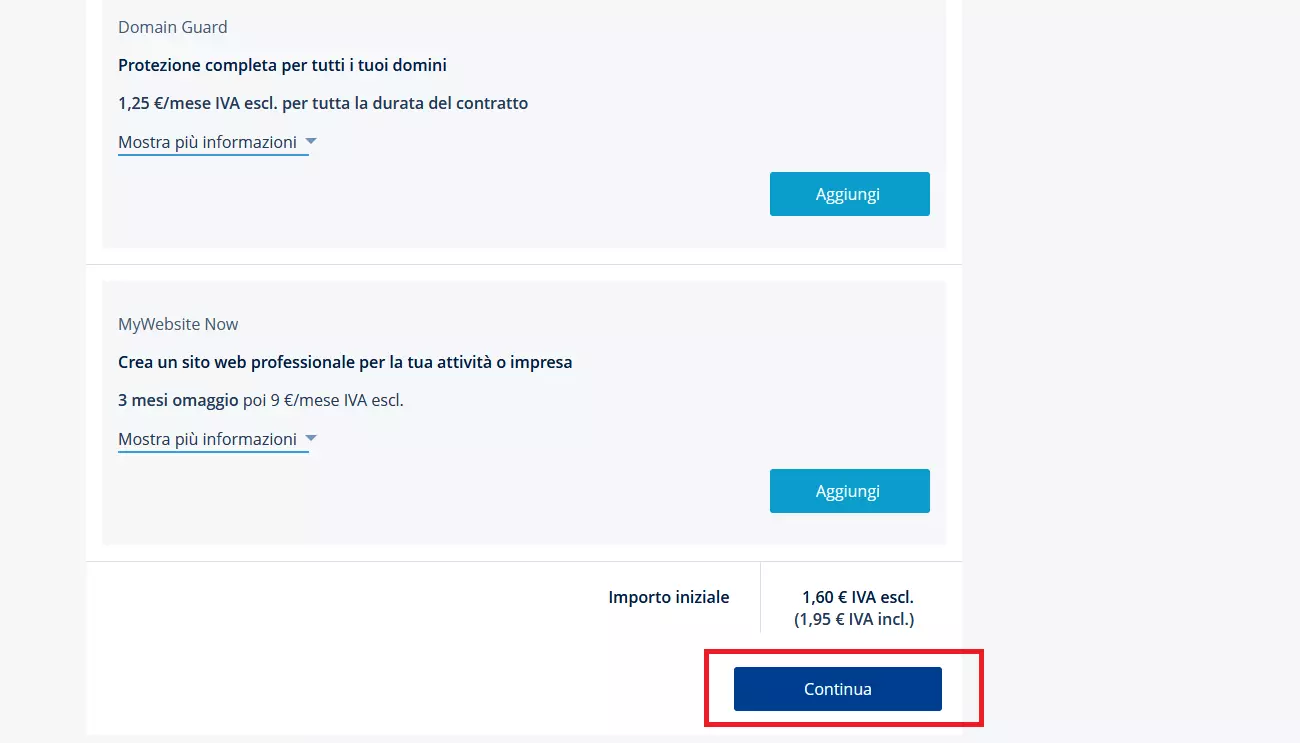 Immagine: Come comprare un dominio su IONOS: carrello 