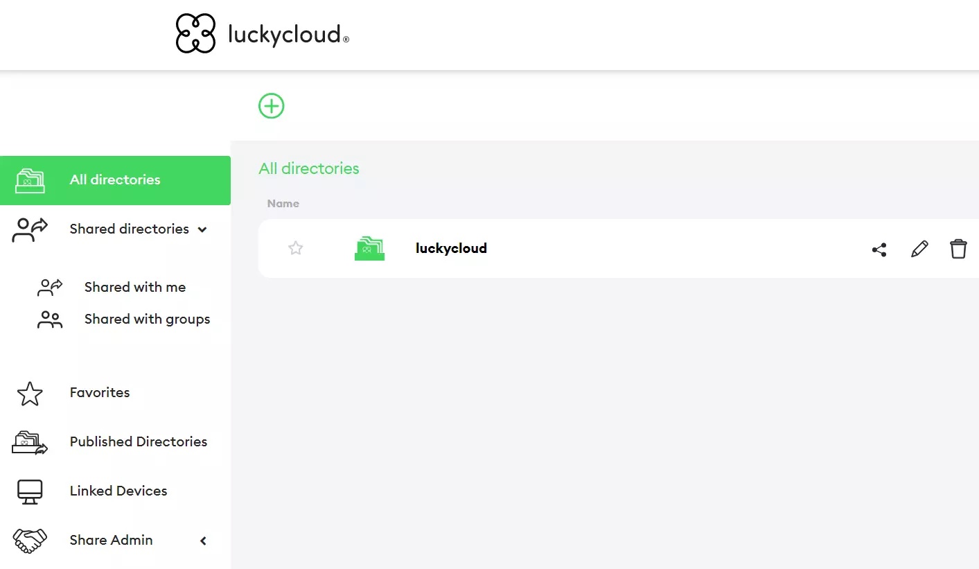 luckycloud: panoramica dello spazio di archiviazione (applicazione web) Immagine: luckycloud: panoramica dello spazio di archiviazione (applicazione web)